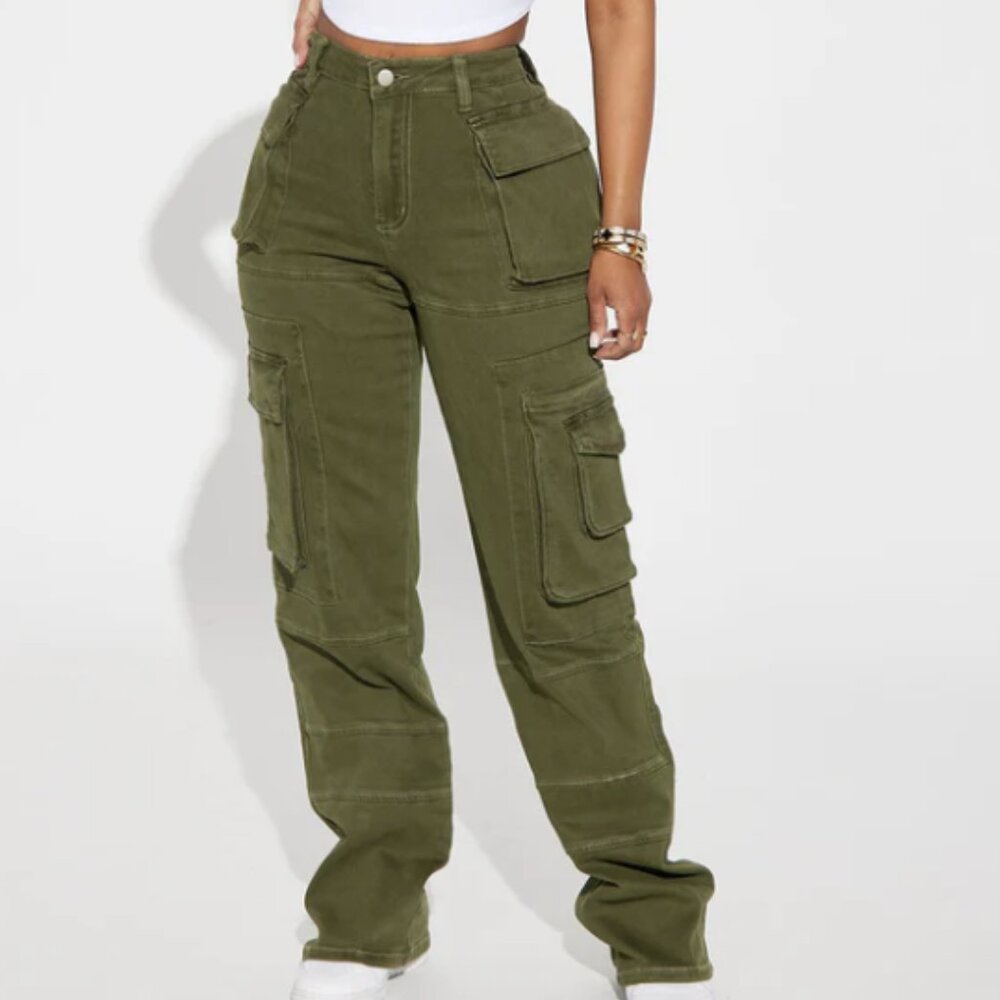 Fashion Nova Army Green Cargo Straight Leg Bottoms